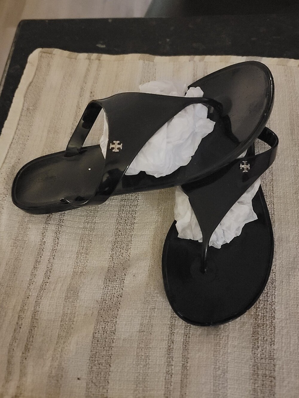 Tory Birch Black Women’s Jelly Thong Sandals with Logo Accent